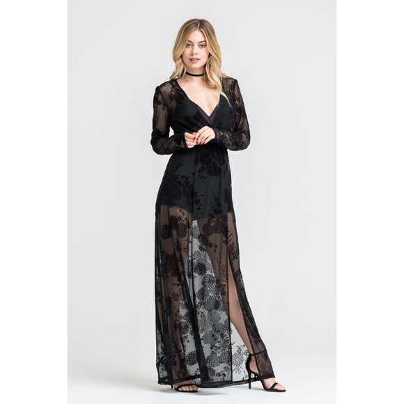 Lush Mesh Burnout Maxi Romper, Black - Picture 4 of 4